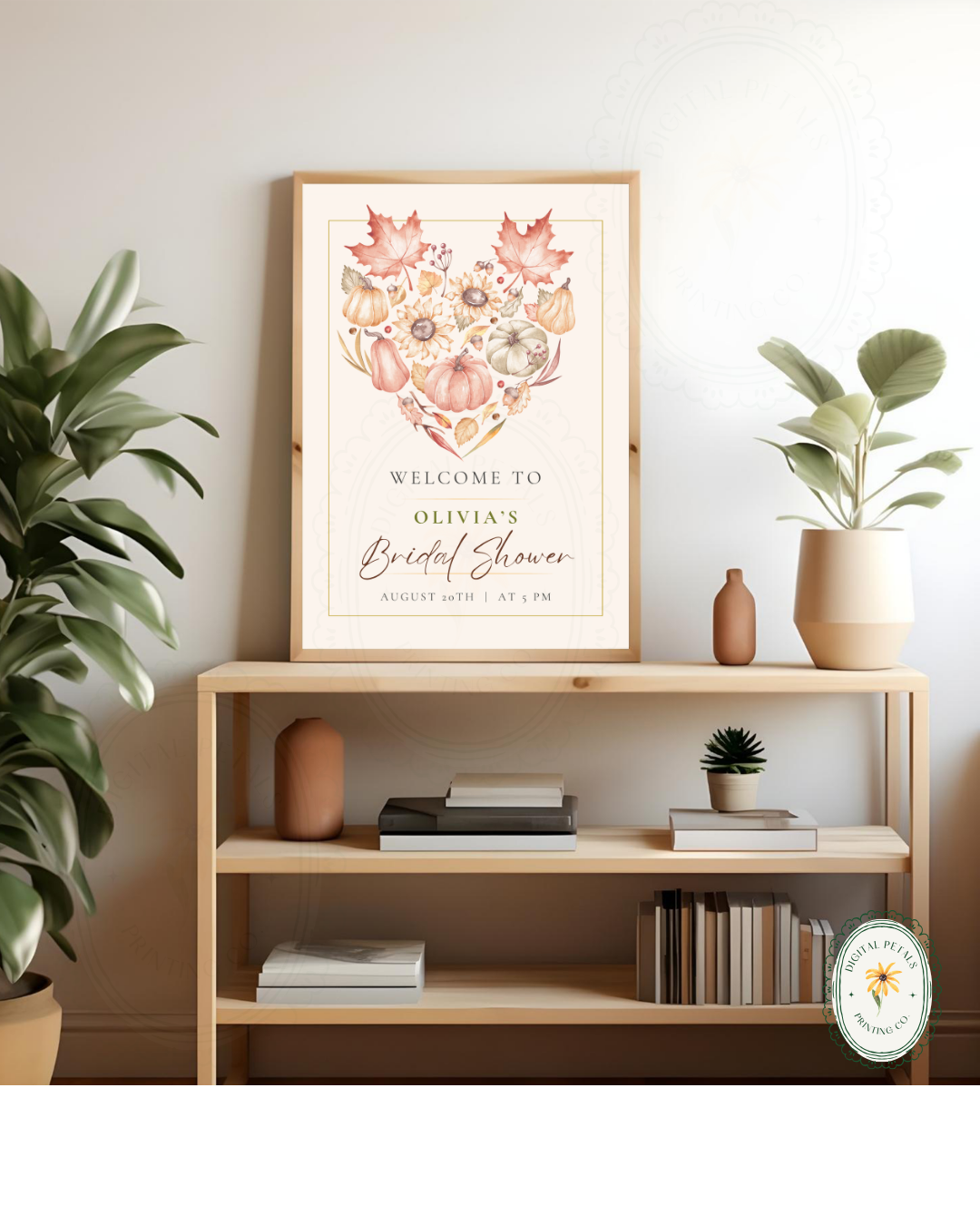 Burgundy Fall Leaves Watercolor Bridal Shower Welcome Sign Template | Editable Digital Download