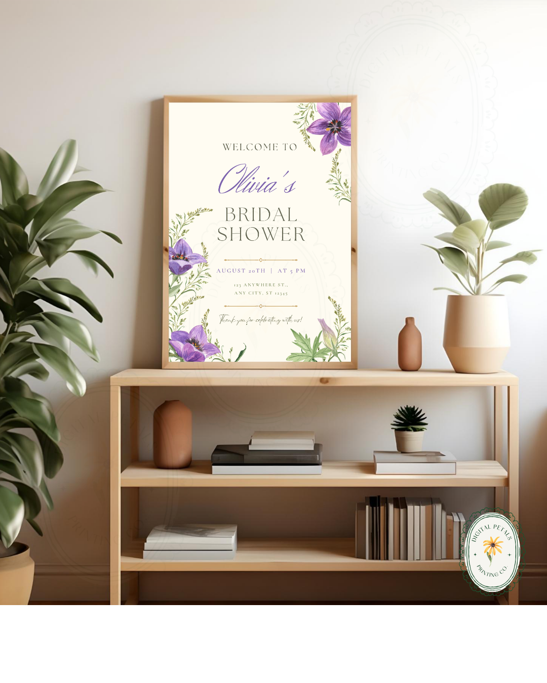 Violet & Periwinkle Wildflower Bridal Shower Welcome Sign | Editable Canva Template | Digital Download