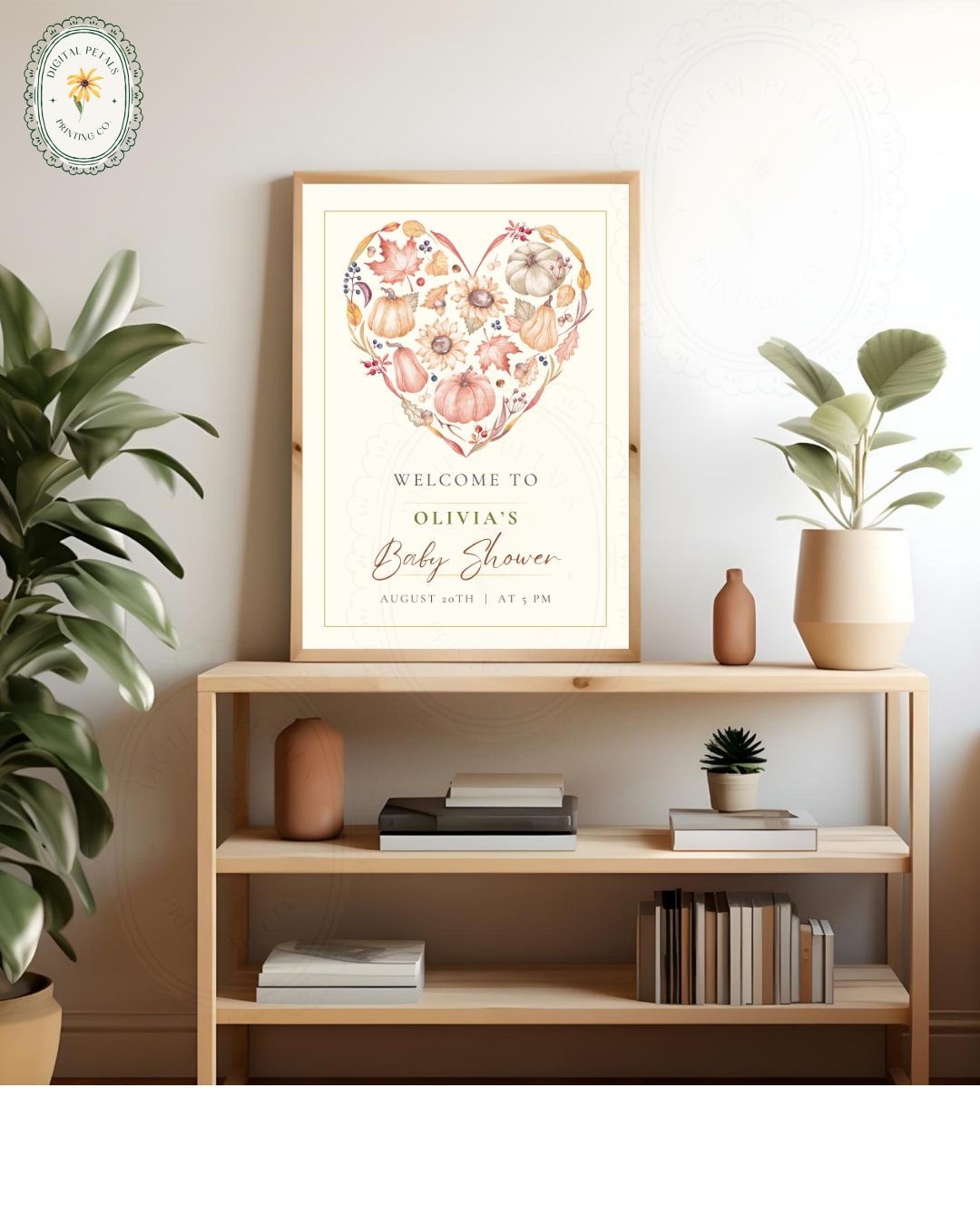 Terracotta & Rust Autumn Heart Baby Shower Welcome Sign | Editable Canva Template | Digital Download