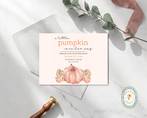 A Little Pumpkin Baby Shower Invitation | Autumn Landscape Digital Download | Canva Editable