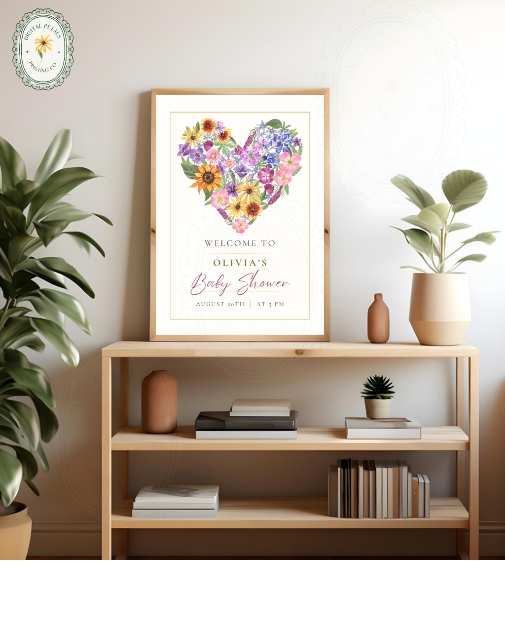 Boho Wildflower Heart Baby Shower Welcome Sign | Editable Canva Template | Instant Digital Download