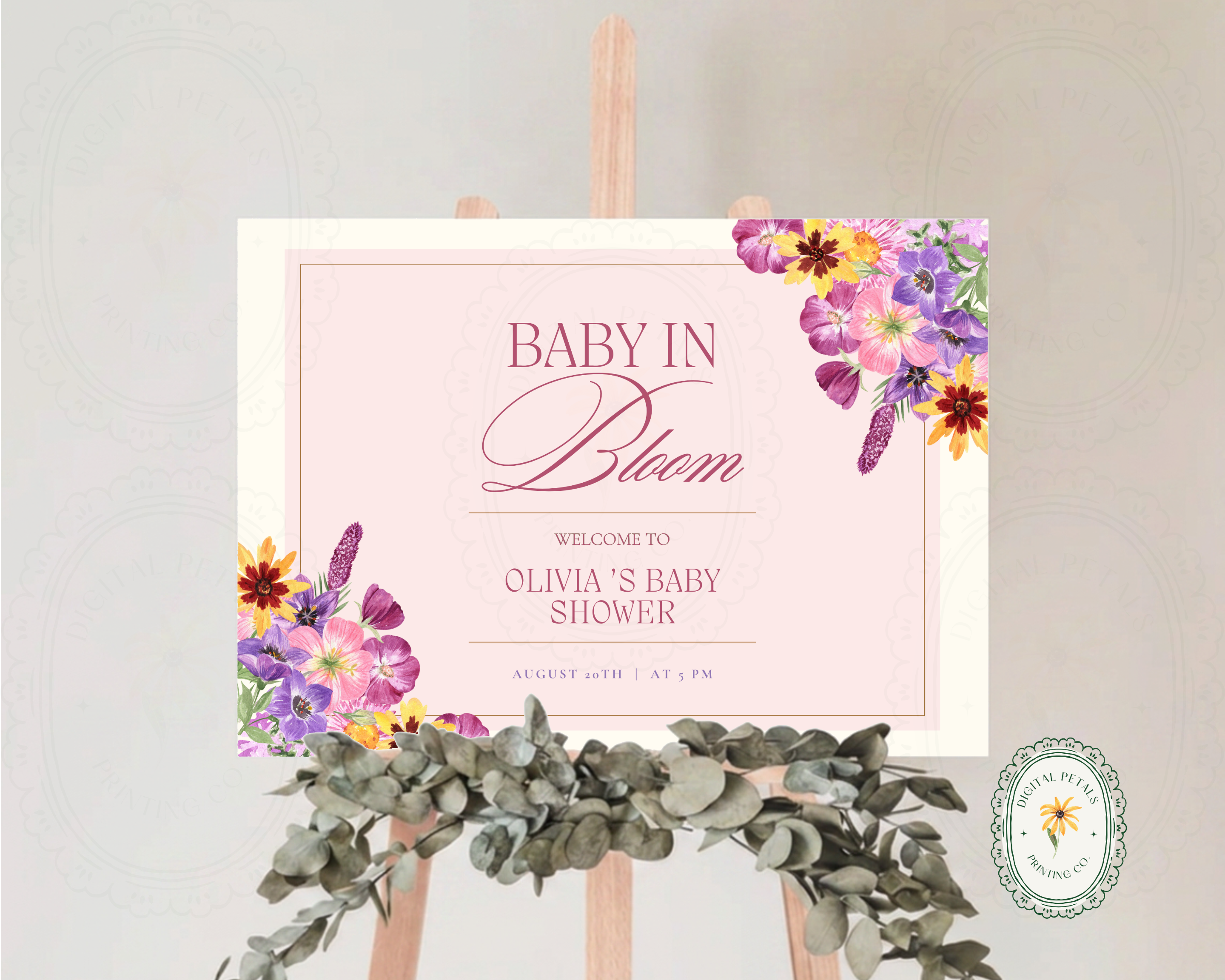 Baby in Bloom Spring Baby Shower Welcome Sign | Floral Canva Template | Editable Digital Download