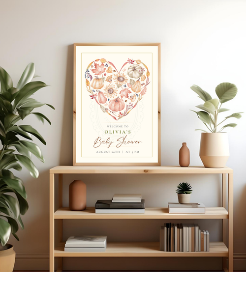 Autumn Heart Baby Shower Welcome Sign | Editable Canva Template | Digital Download