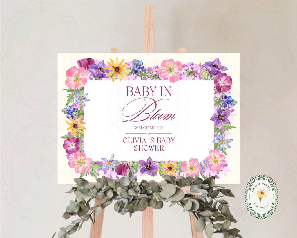 Baby Shower Garden Party Welcome Sign Wildflower Template | Editable Canva Digital Download