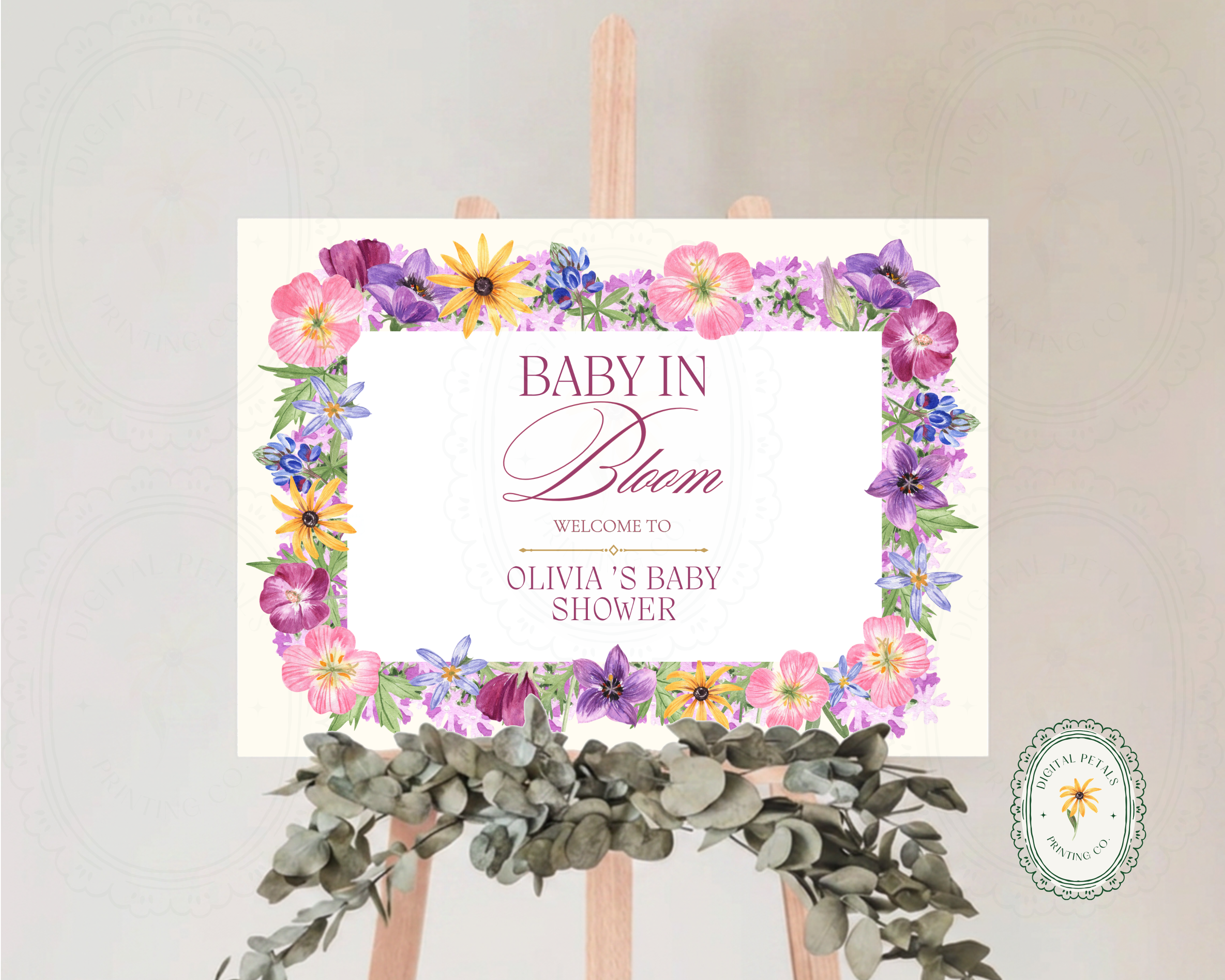 Baby Shower Garden Party Welcome Sign Wildflower Template | Editable Canva Digital Download