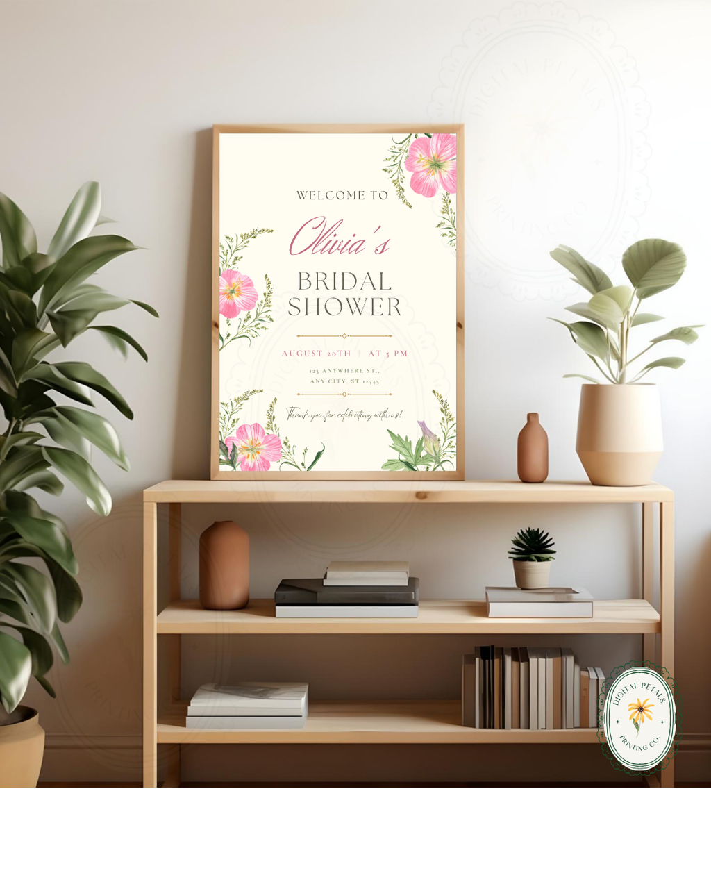 Dusty Rose & Blush Pink Wildflower Bridal Shower Welcome Sign | Editable Canva Template | Digital Download