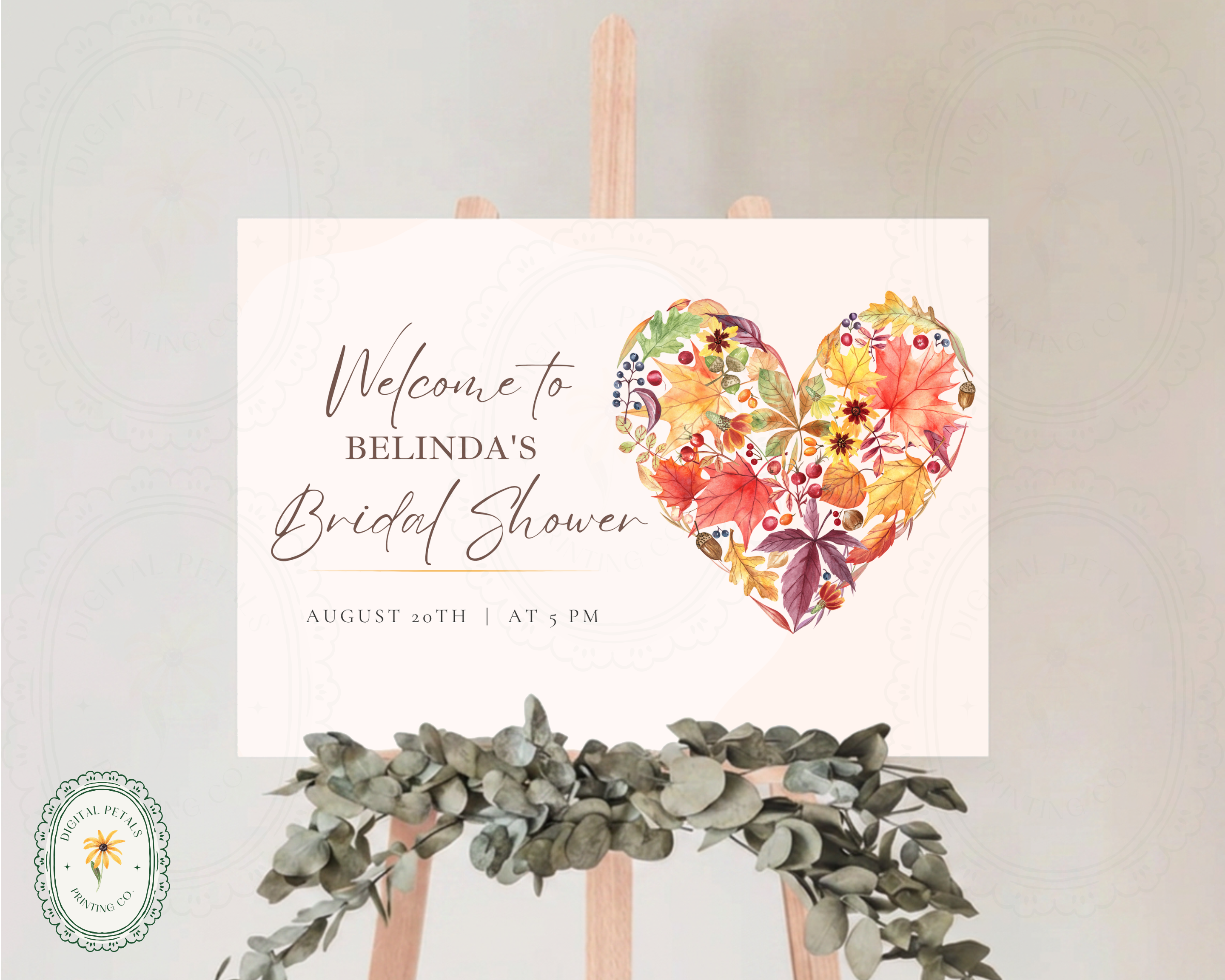Fall Wildflower Bridal Shower Welcome Sign | Boho Heart Border | Editable Canva Digital Download | Print at Home