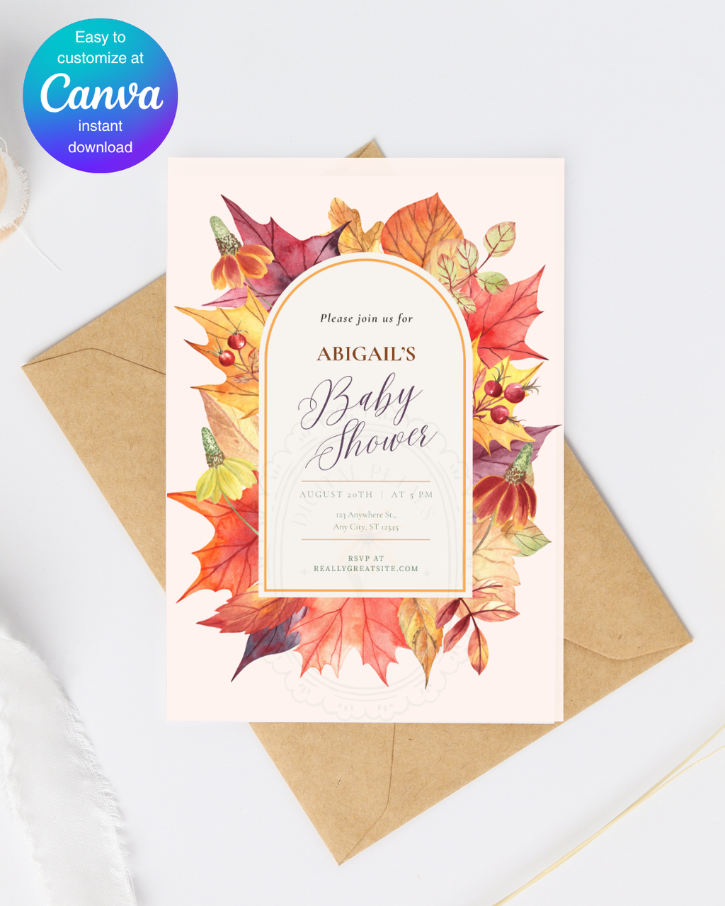 Autumn Harvest Wildflower Boho Baby Shower Invitation | Digital Download | Canva Editable