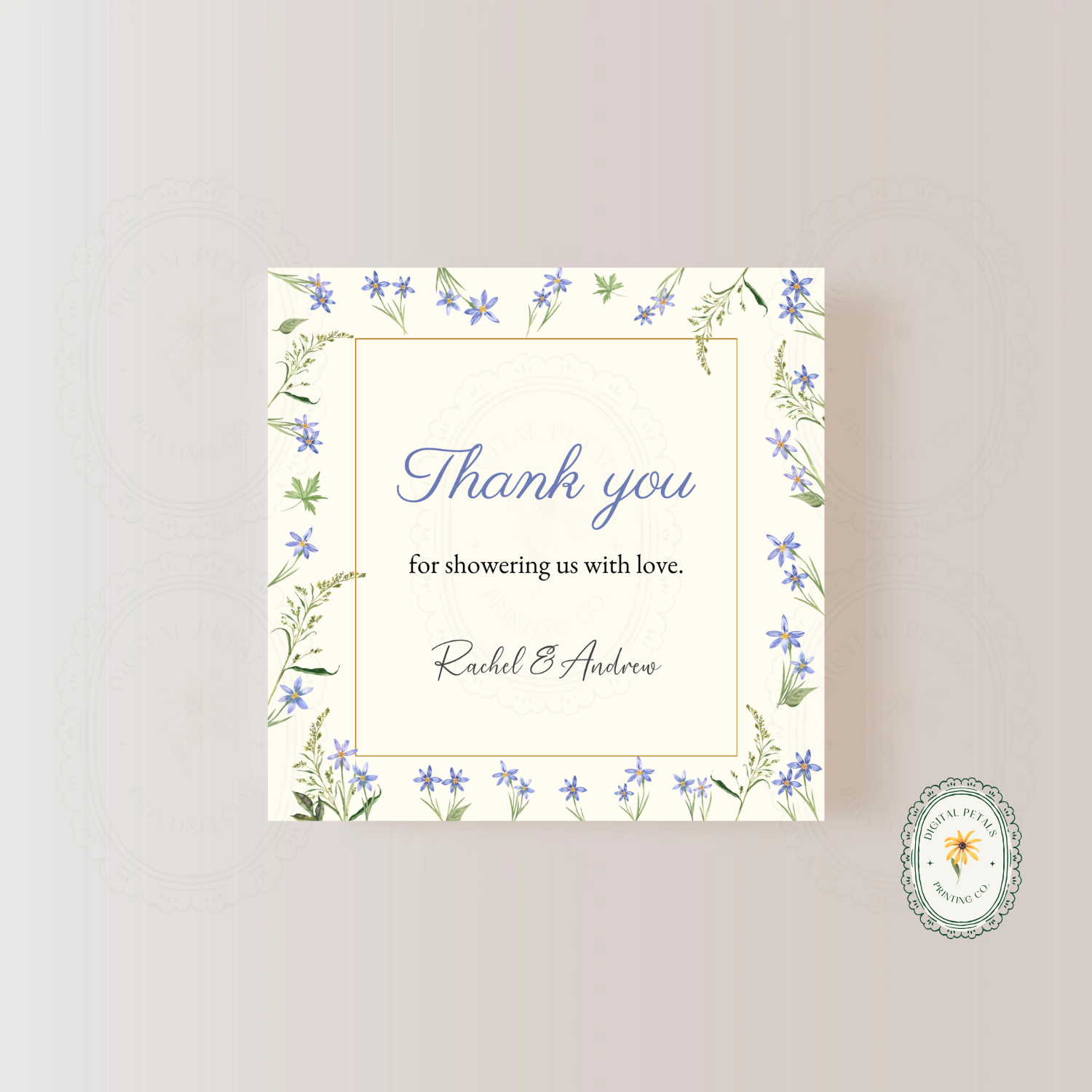Dusty Blue Floral Border Thank You Card Template | Editable Canva Digital Download
