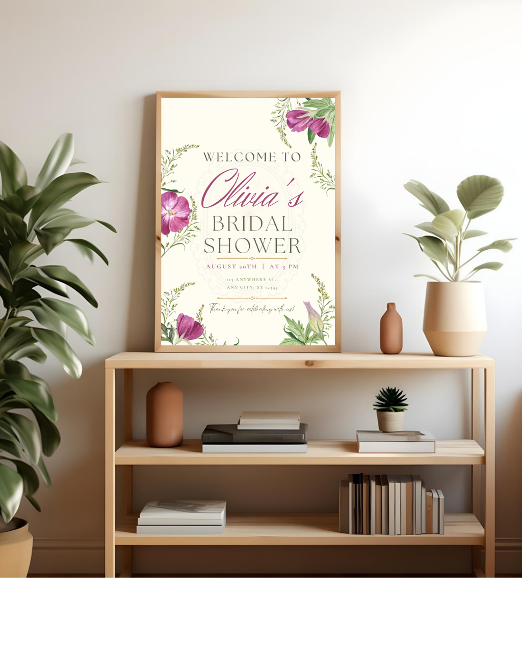 Purple Wildflower Bridal Shower Welcome Sign | Editable Canva Template | Digital Download
