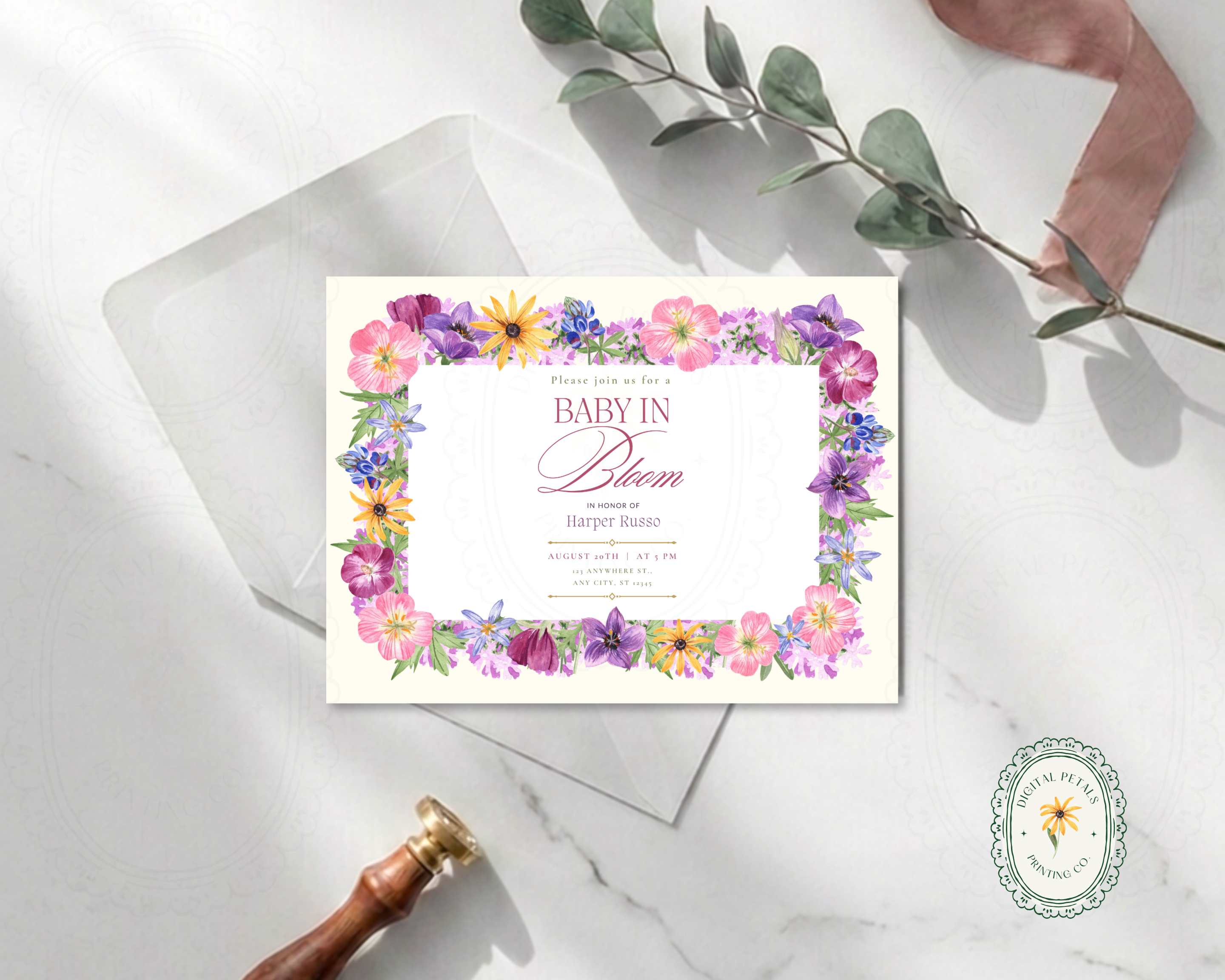 Baby in Bloom Baby Shower Wildflower Invitation | Floral Landscape Digital Download | Canva Editable