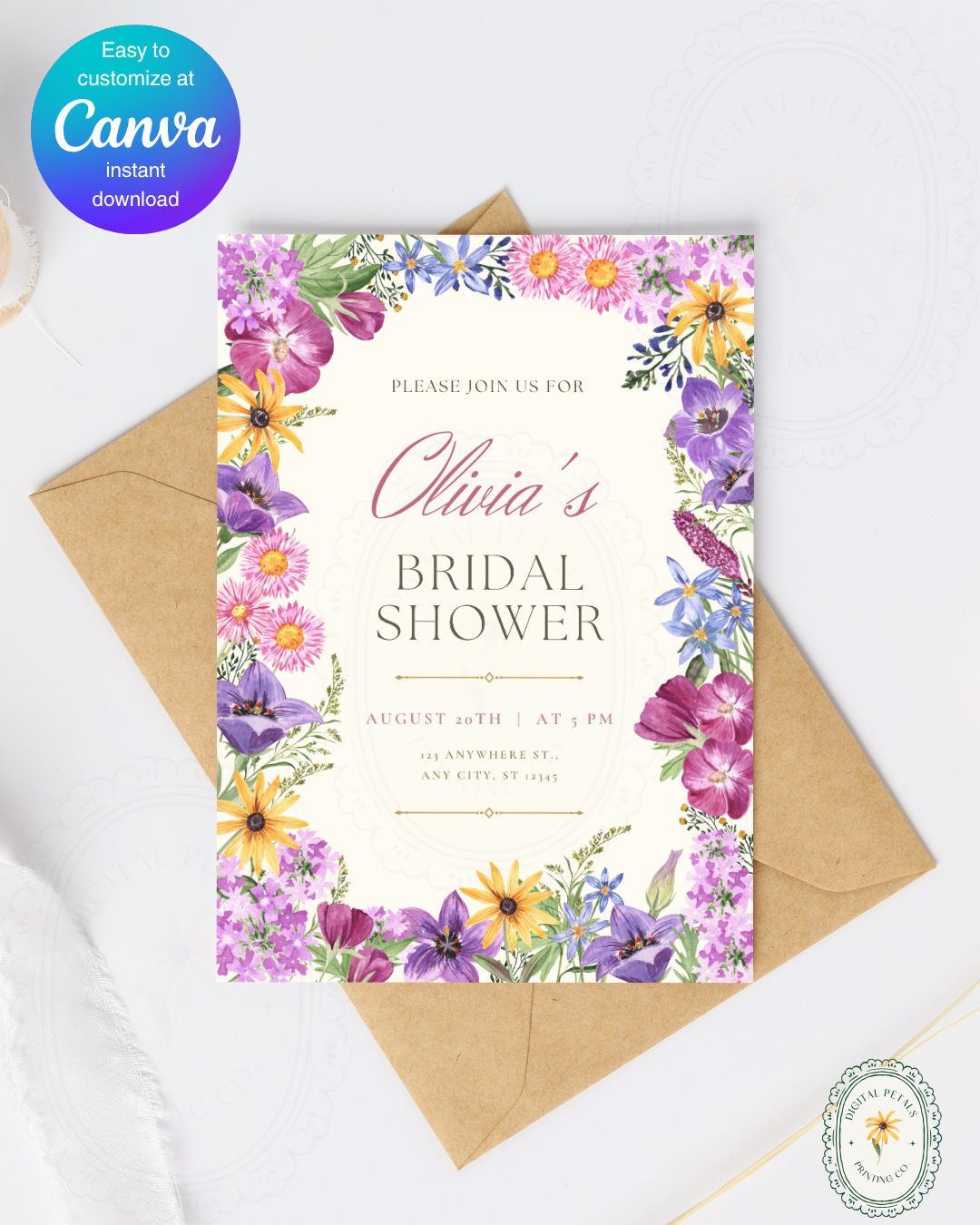 Boho Wildflower Bridal Shower Invitation | Printable Floral Invite | Digital Download