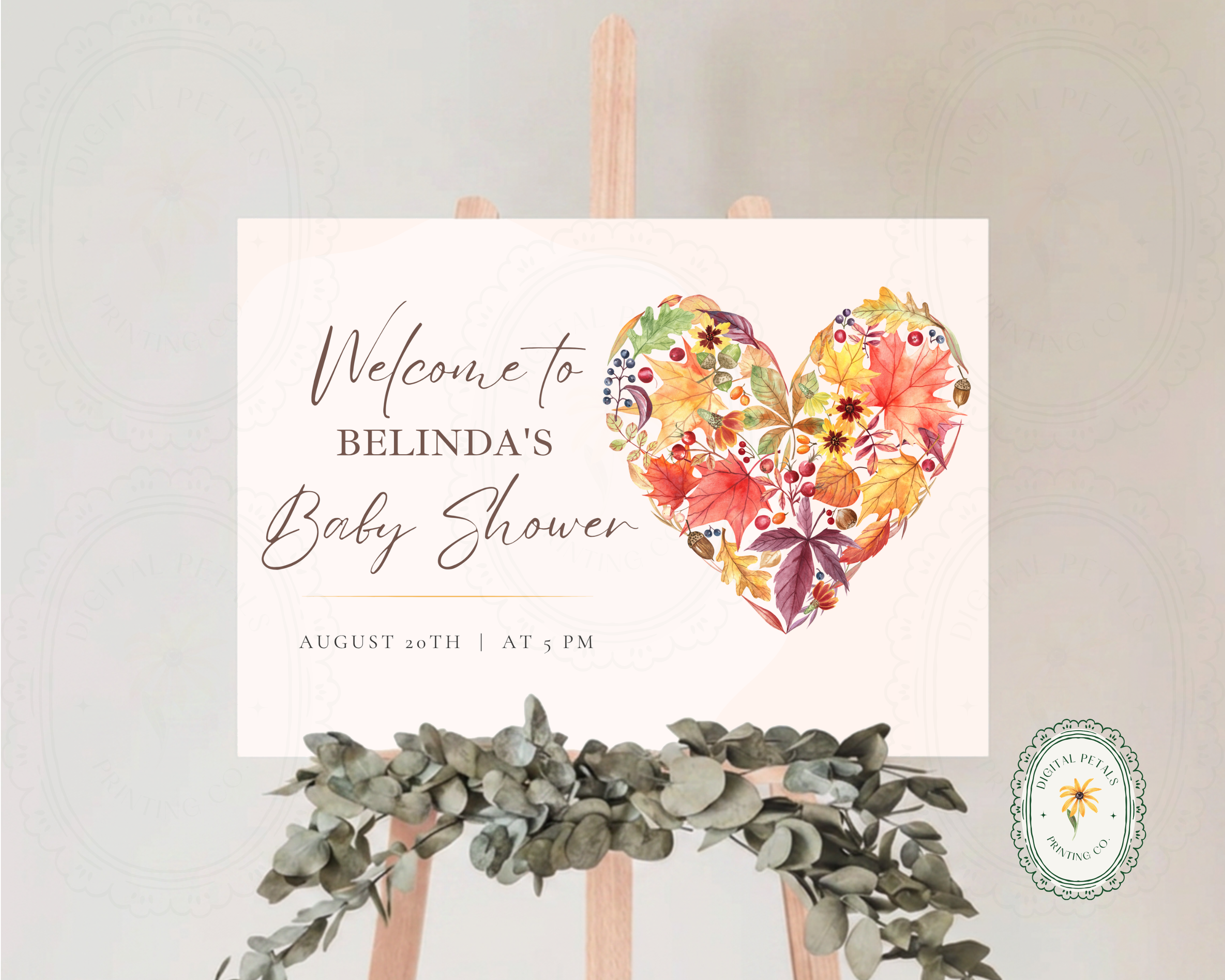 Fall Wildflower Baby Shower Welcome Sign | Boho Heart Border | Editable Canva Digital Download | Print at Home