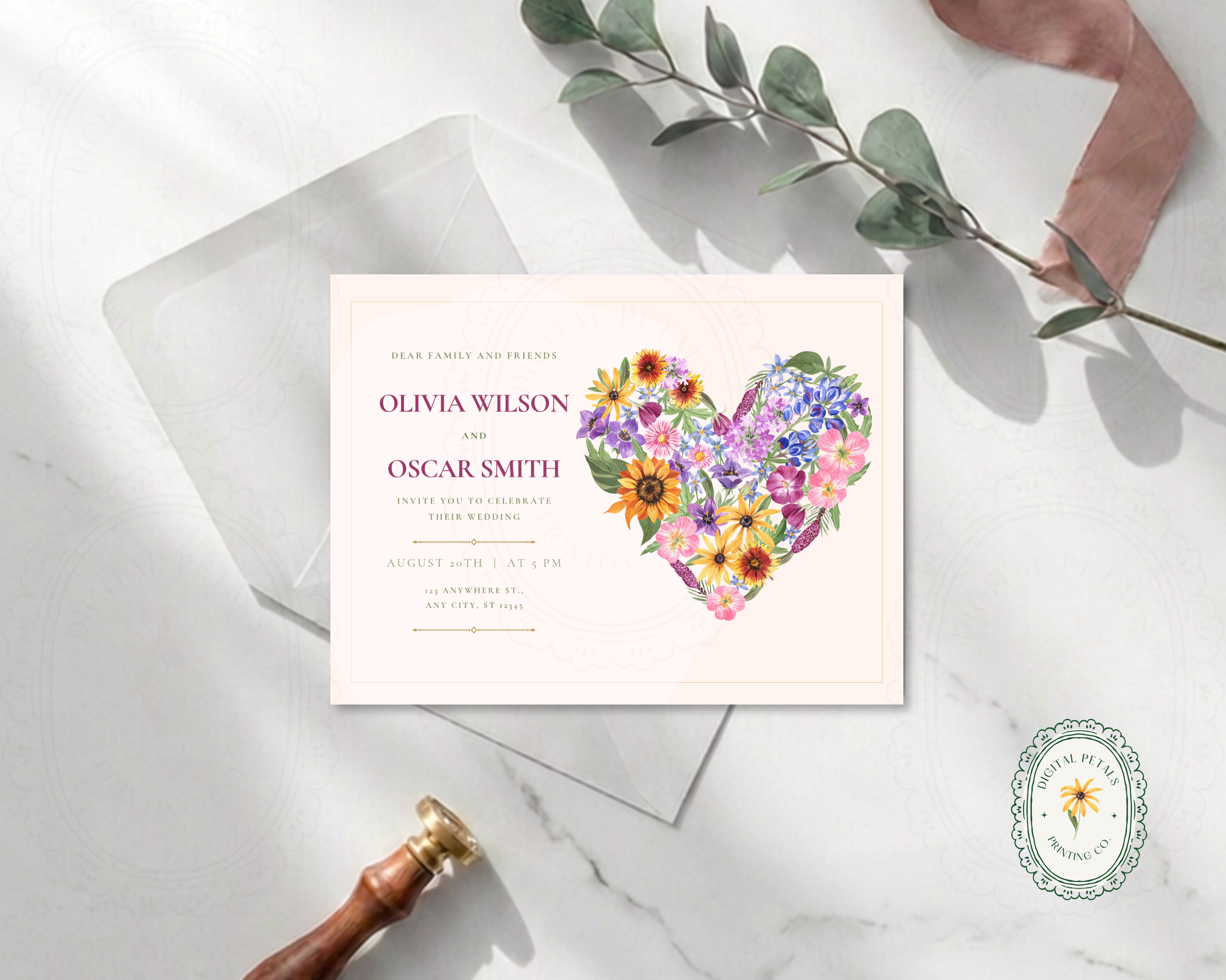Lavender Wildflower Spring Heart Wedding Invitation | Floral Landscape Digital Download | Canva Editable