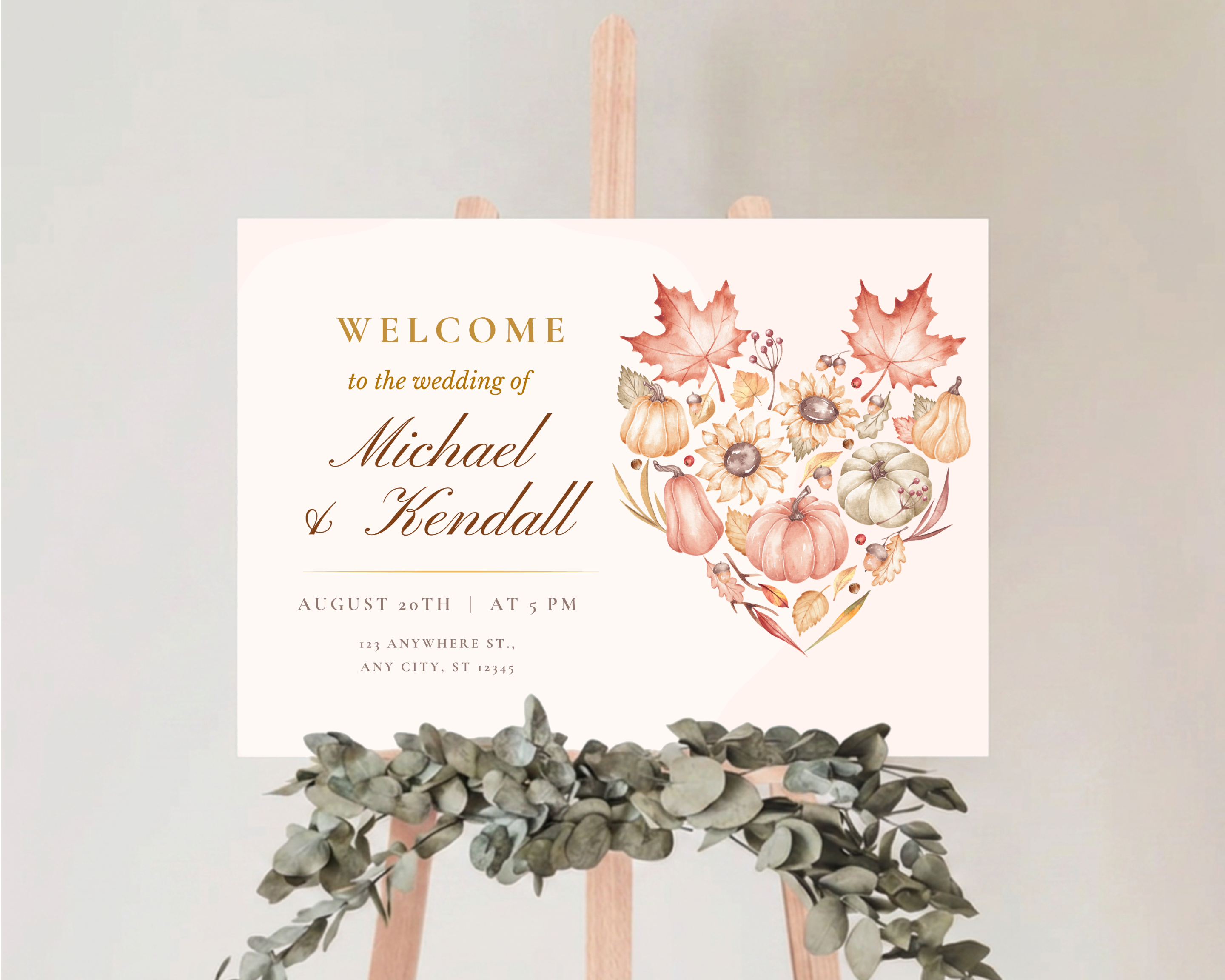 Leaves of Fall Wedding Welcome Sign | Autumn Canva Template | Editable Digital Download