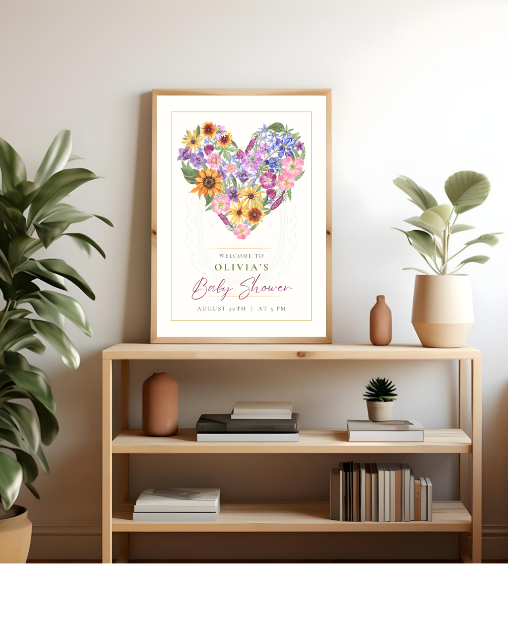 Wildflower Heart Baby Shower Welcome Sign | Editable Canva Template | Instant Digital Download