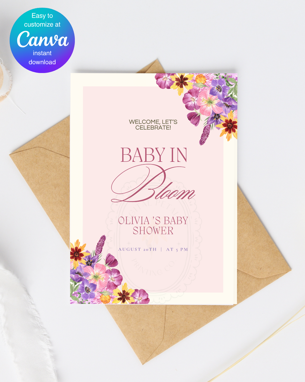 Baby in Bloom Baby Shower Invitation Template | Editable Canva Digital Download