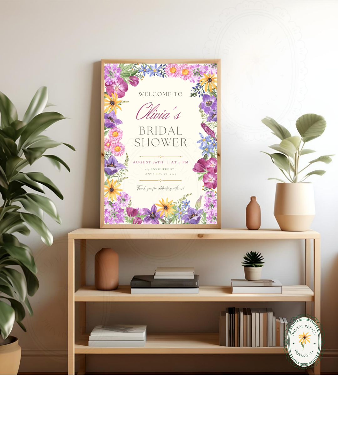 Boho Wildflower Border Bridal Shower Welcome Sign | Editable Canva Template | Digital Download
