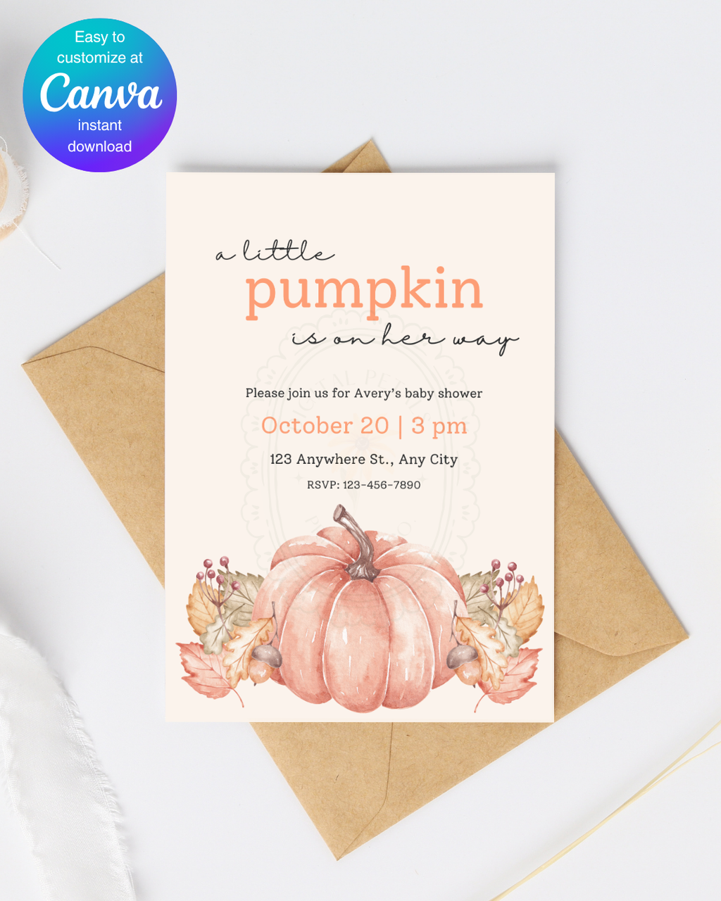 Terracotta & Rust Fall Pumpkin Baby Shower Invitation | Printable Invite | Digital Download