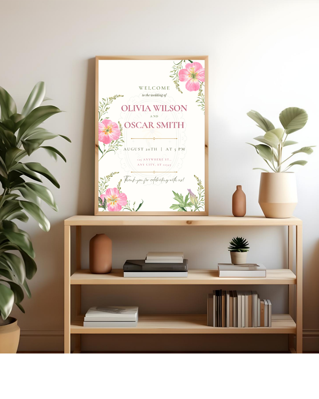 Pink Wildflower Wedding Welcome Sign | Editable Canva Template | Digital Download
