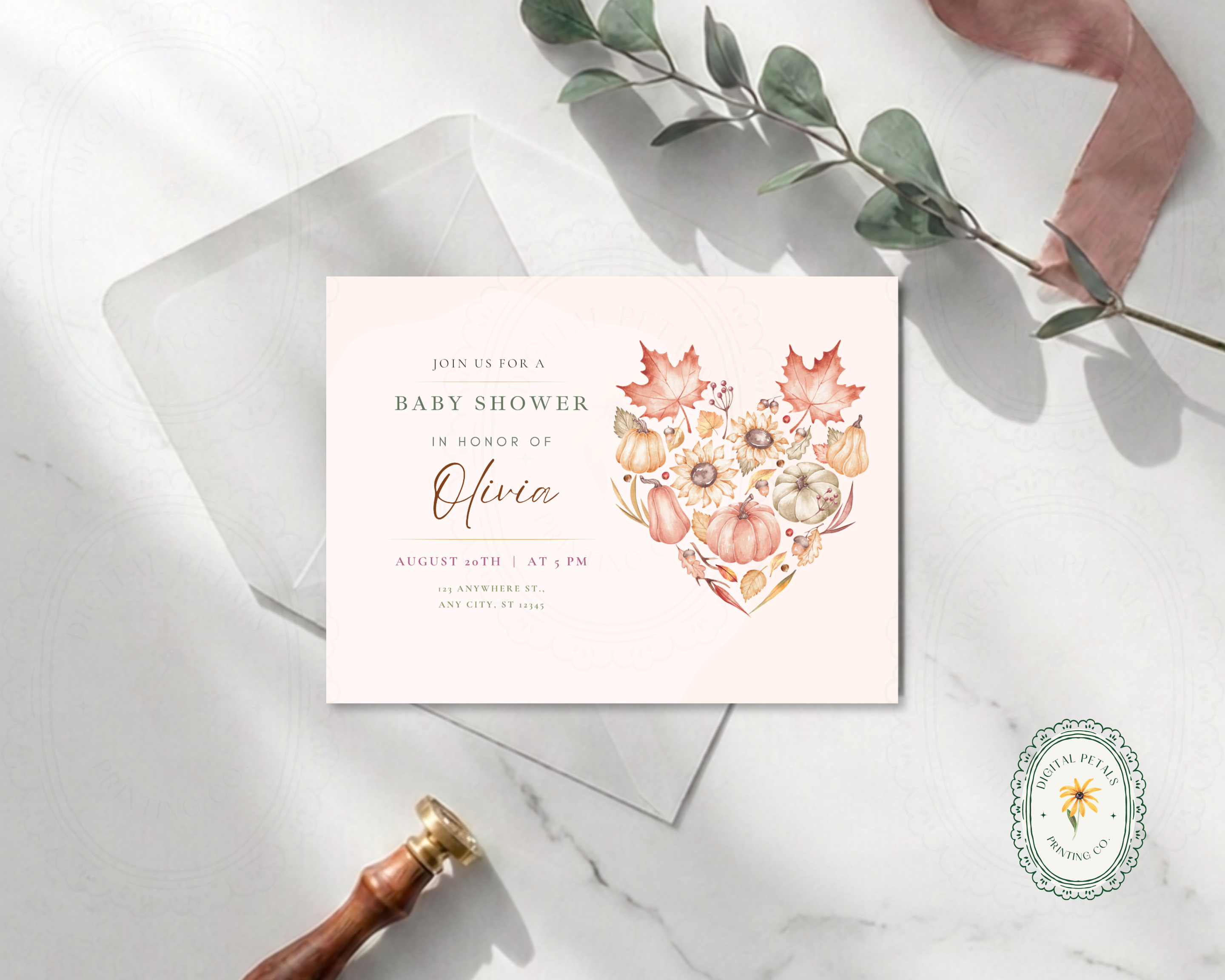 Leaves of Fall Baby Shower Invitation | Autumn Landscape Digital Download | Canva Editable
