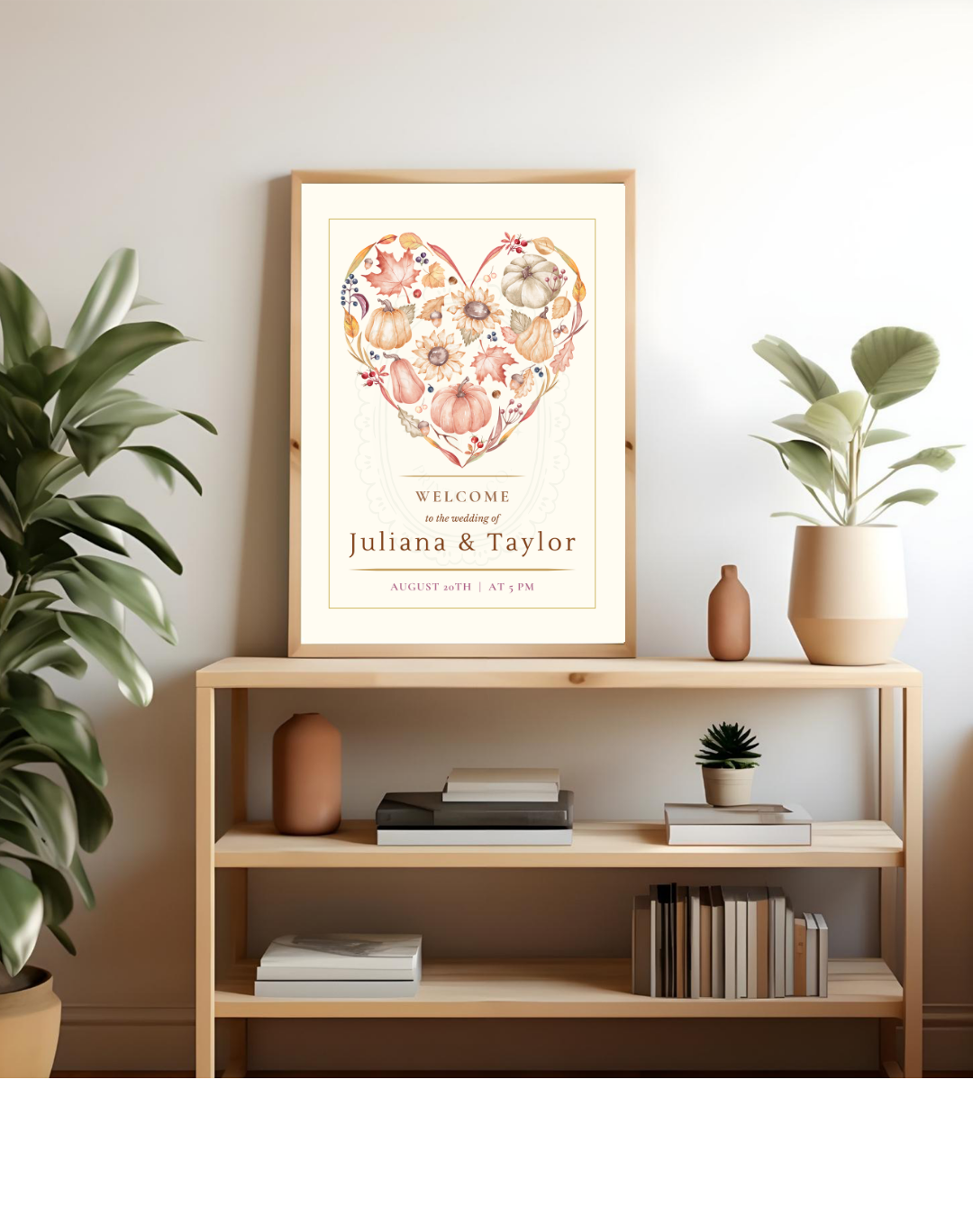 Autumn Heart Wedding Welcome Sign | Editable Canva Template | Digital Download