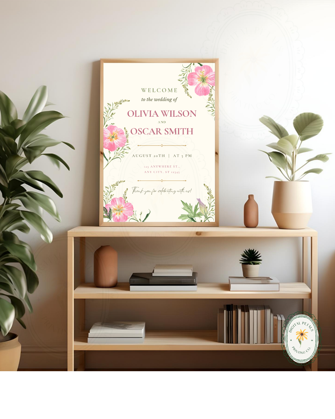 Dusty Rose & Blush Pink Wildflower Wedding Welcome Sign | Editable Canva Template | Digital Download
