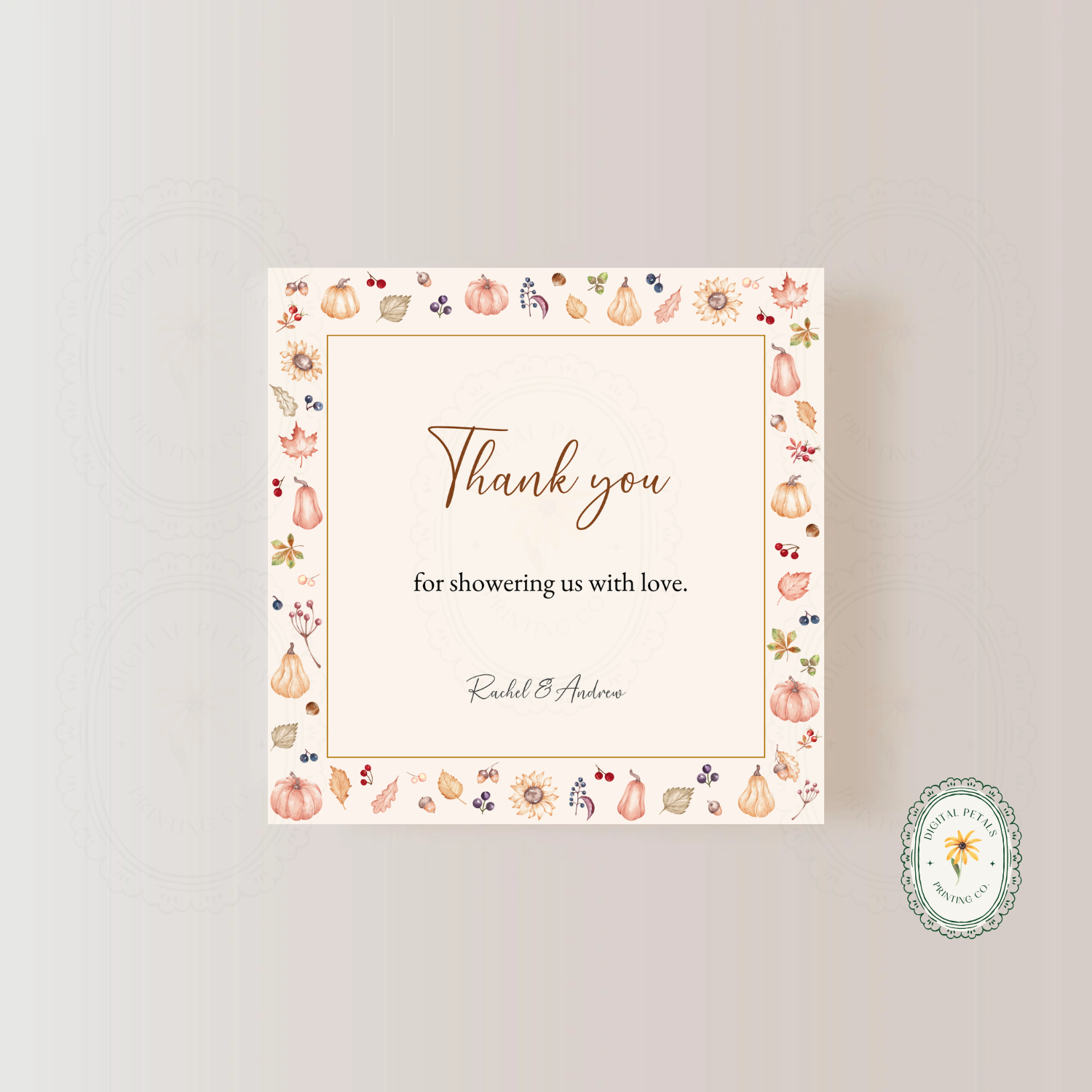 Autumn Harvest Wildflower Thank You Card Template | Editable Canva Digital Download