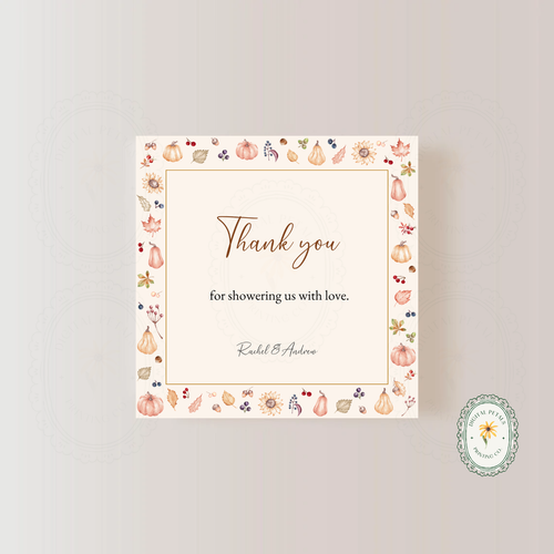 Autumn Harvest Wildflower Thank You Card Template | Editable Canva Digital Download