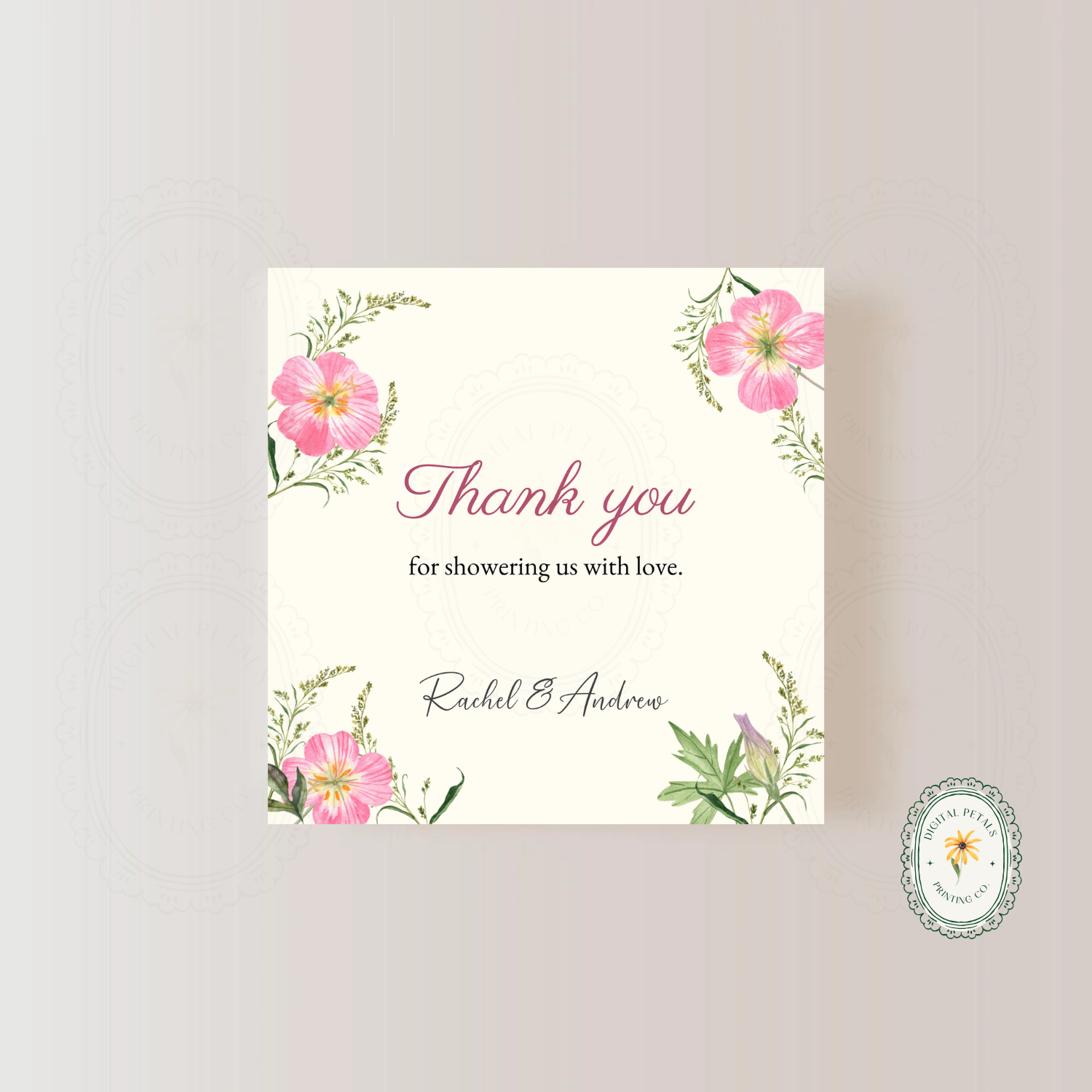 Dusty Rose & Blush Wildflower Thank You Card Template | Editable Canva Digital Download