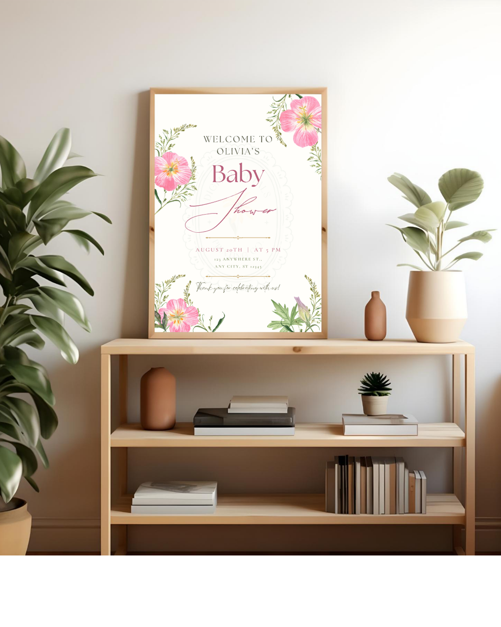 Pink Wildflower Baby Shower Welcome Sign | Editable Canva Template | Digital Download