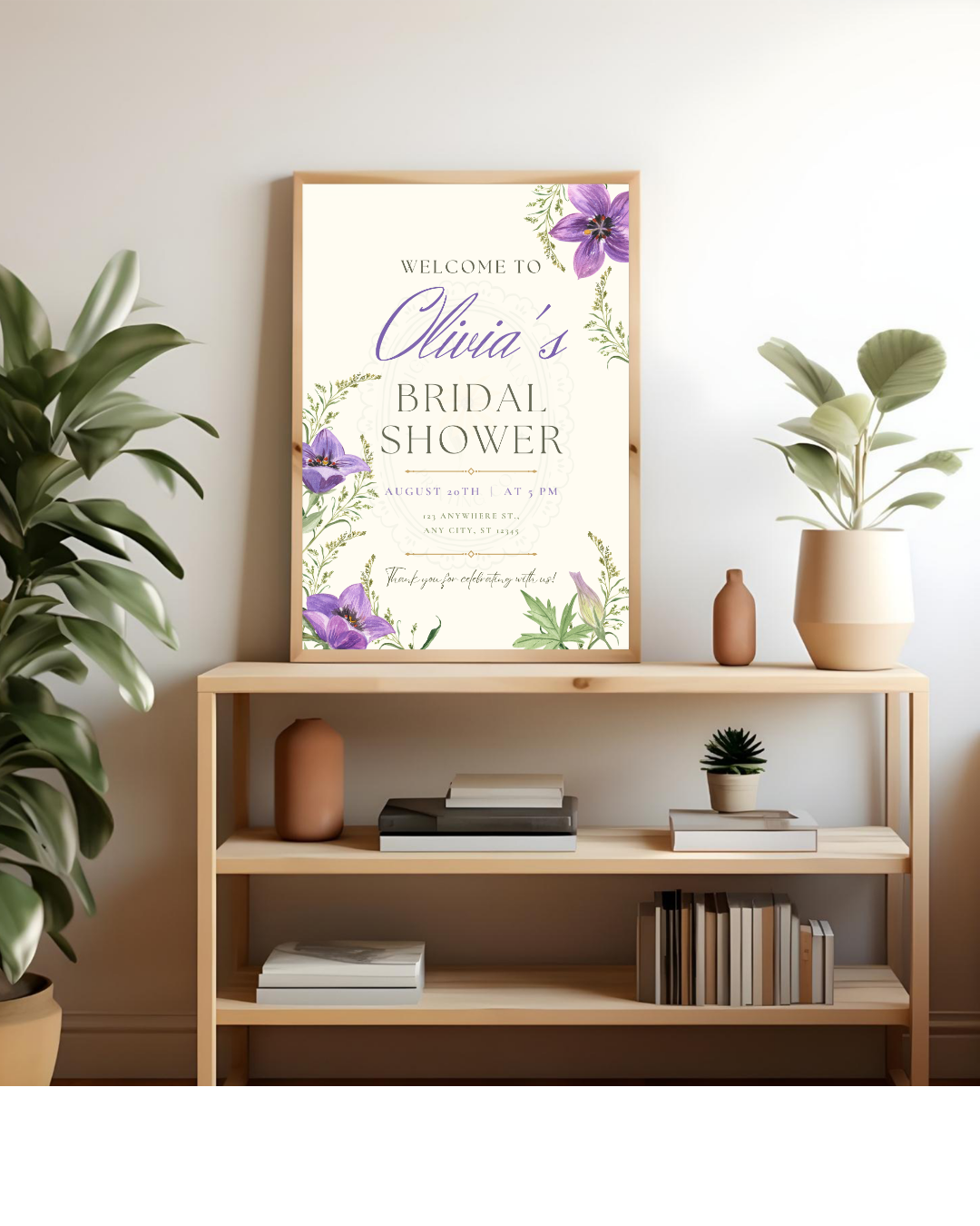 Violet Wildflower Bridal Shower Welcome Sign | Editable Canva Template | Digital Download