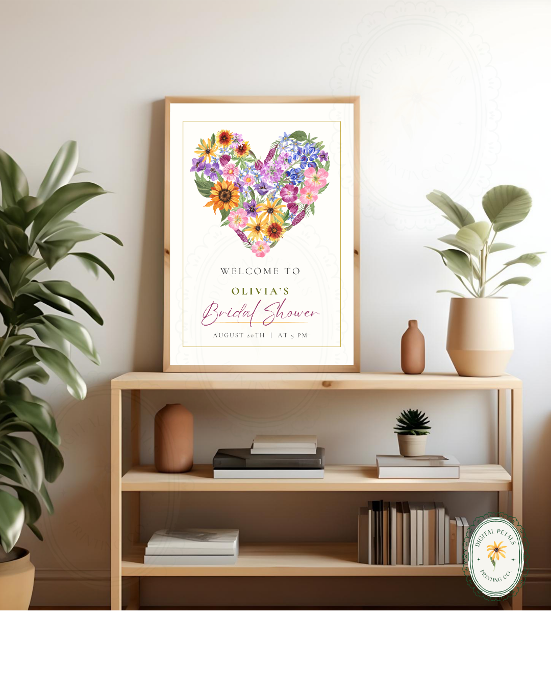 Boho Wildflower Heart Bridal Shower Welcome Sign | Editable Canva Template | Digital Download