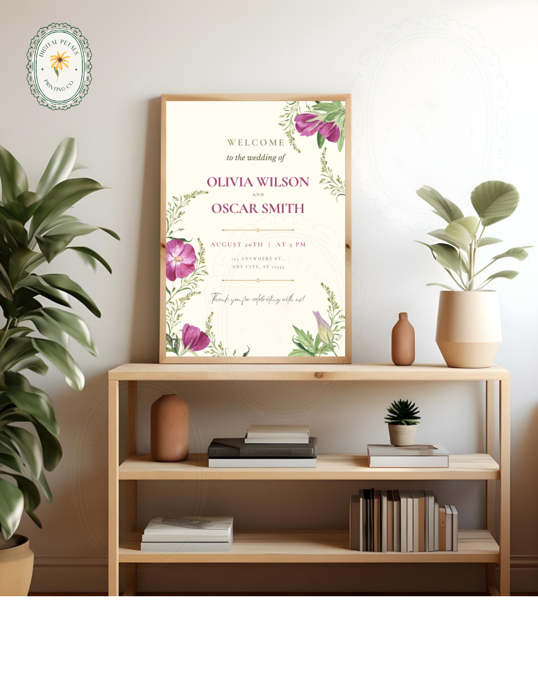 Lavender & Lilac Wildflower Wedding Welcome Sign | Editable Canva Template | Digital Download