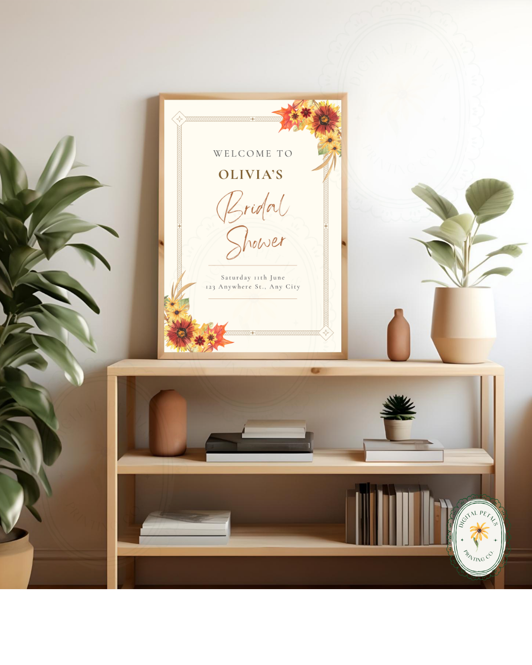 Rustic Fall Wildflowers Bridal Shower Welcome Sign Template | Hand Painted Cottagecore Digital Download