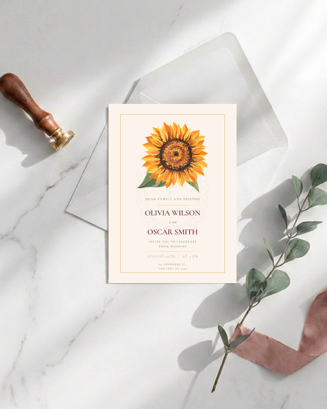 Sunflower Wedding Invitation — Editable Digital Download Template