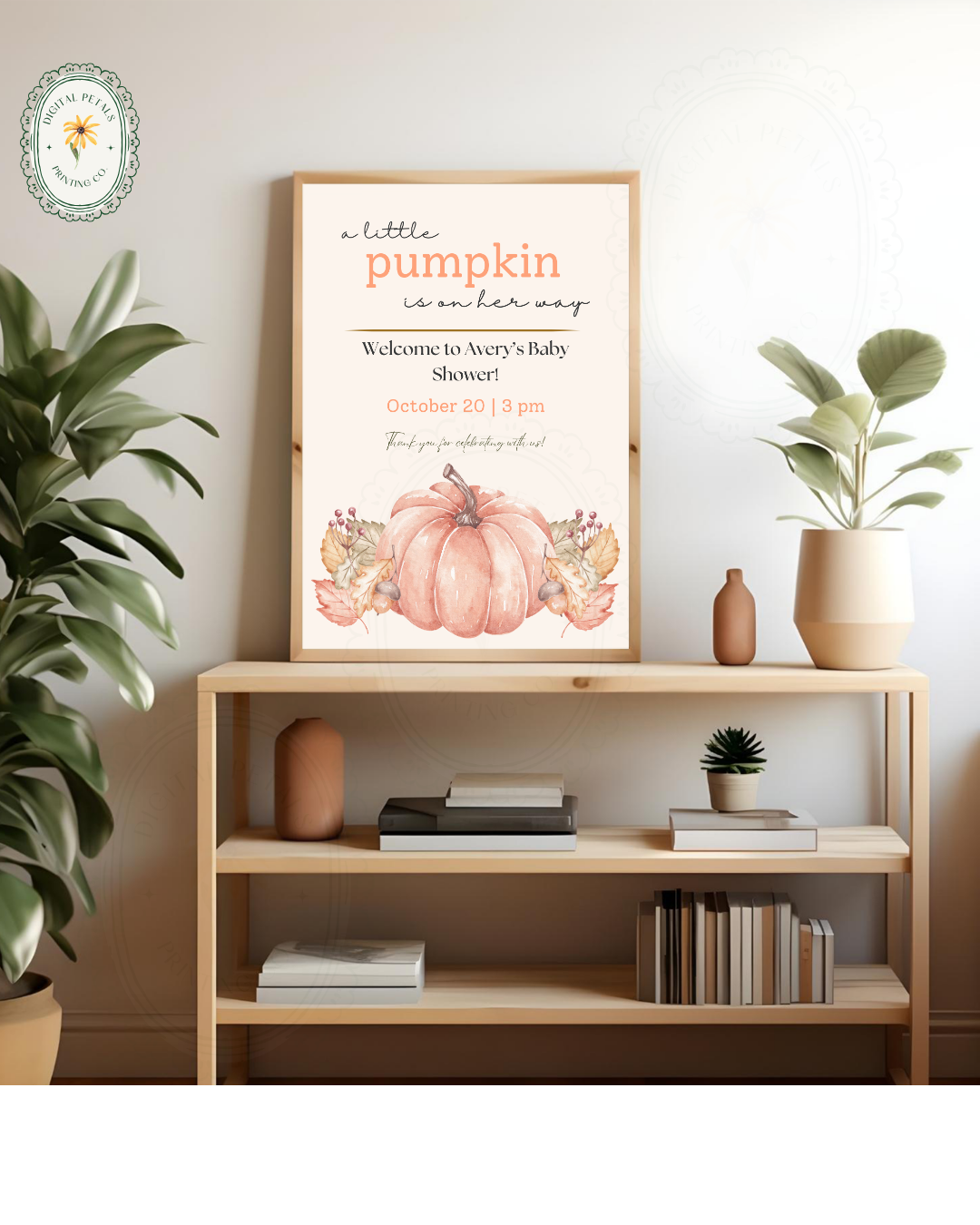 Terracotta & Rust Fall Pumpkin Baby Shower Welcome Sign | Editable Canva Template | Digital Download