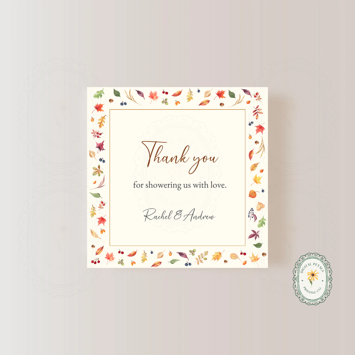Terracotta & Cream Fall Leaves Thank You Card Template | Editable Canva Digital Download