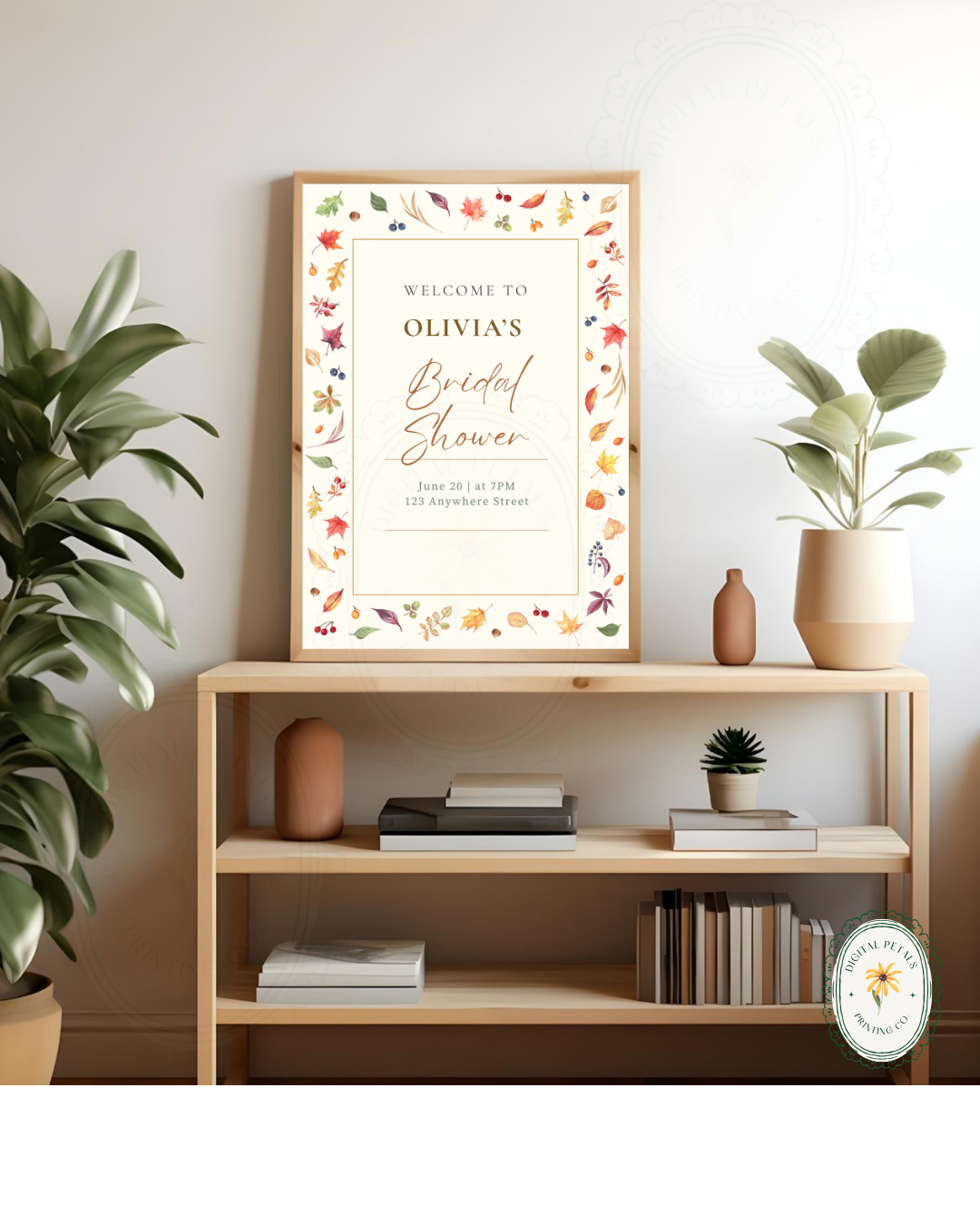 Terracotta & Cream Fall Leaves Bridal Shower Welcome Sign | Editable Canva Template | Digital Download