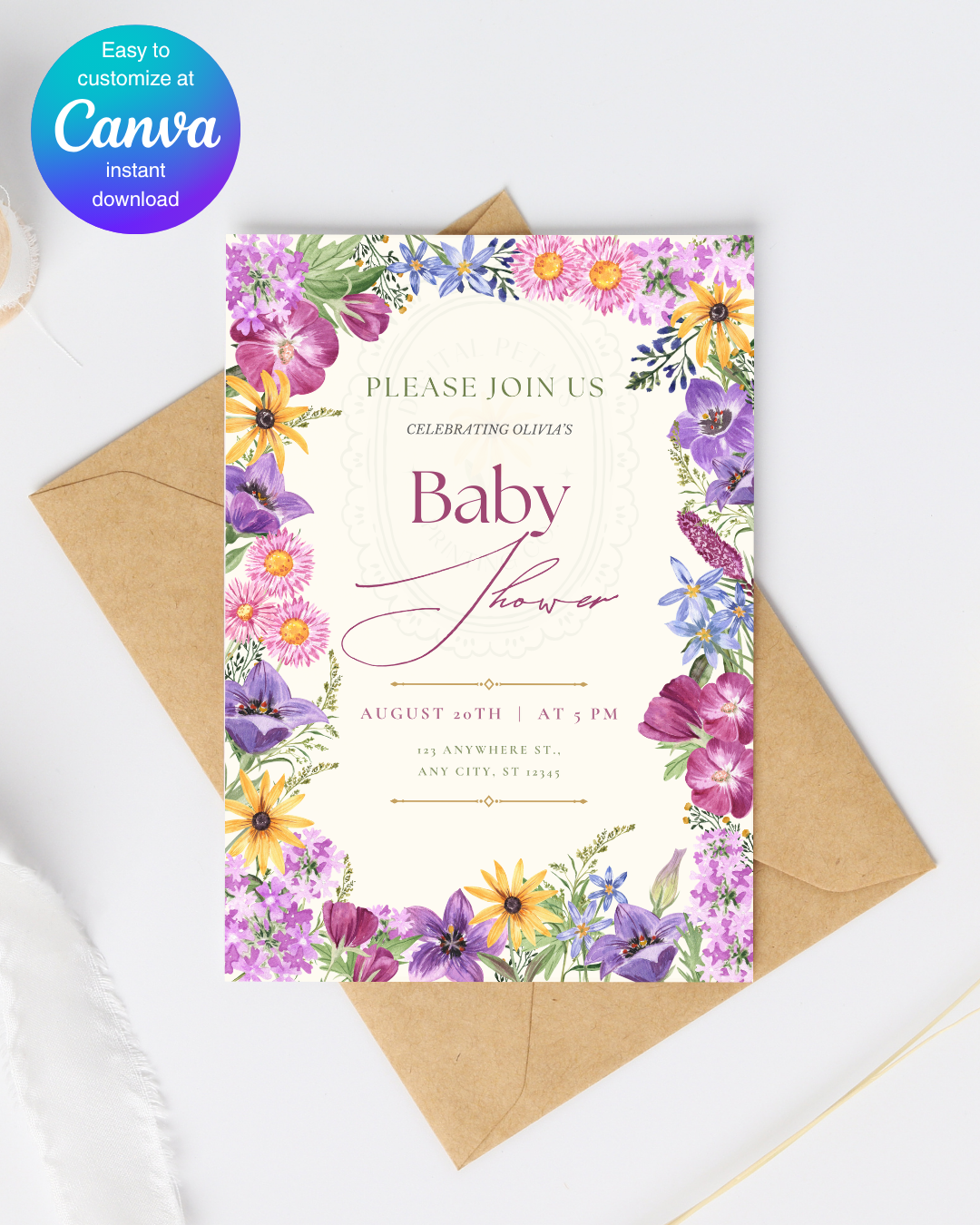 Boho Wildflower Baby Shower Invitation | Printable Floral Invite | Digital Download