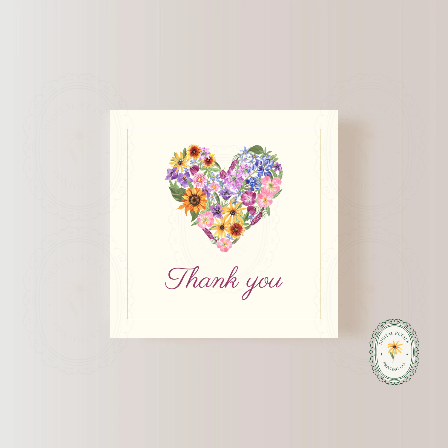 Lavender & Cream Spring Heart Thank You Card Template | Editable Canva Digital Download