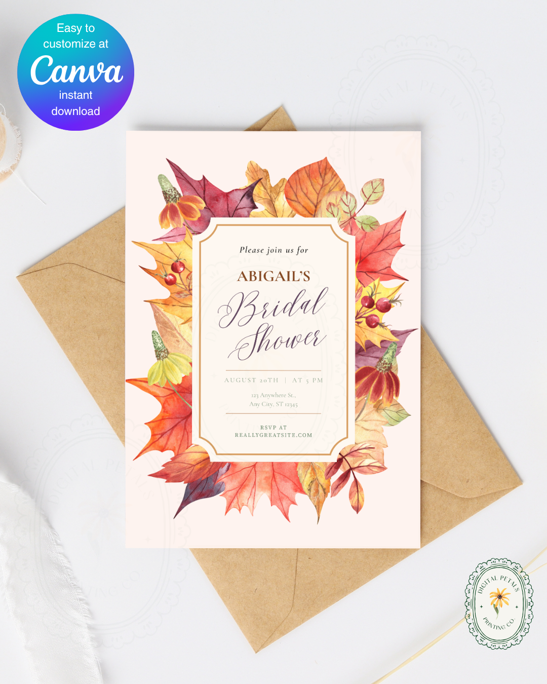Bridal Shower Invitation Printable | Autumn Harvest Wildflower Boho Bridal Invite | Digital Download