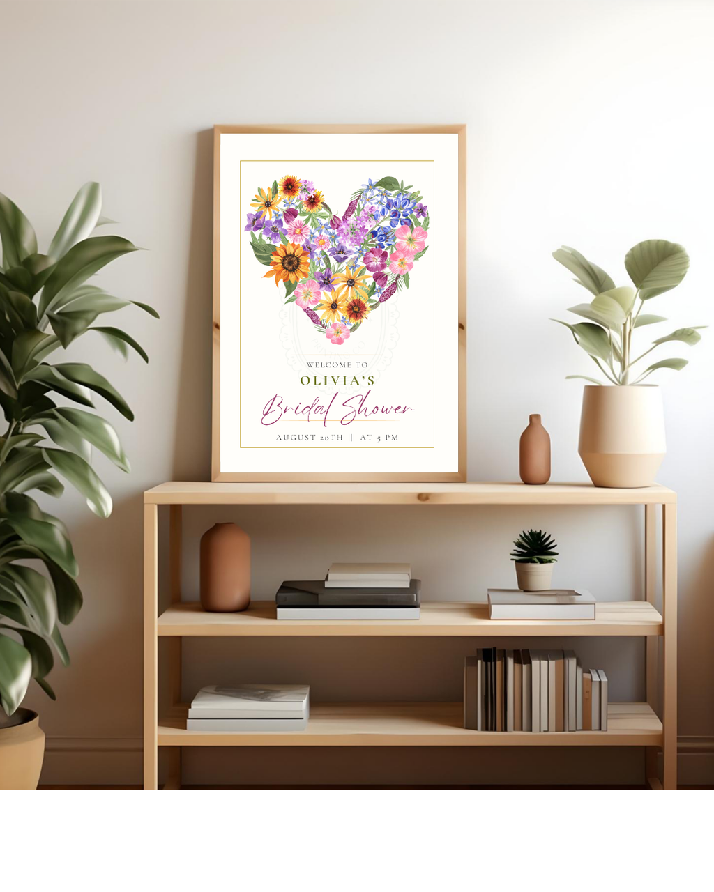 Wildflower Heart Bridal Shower Welcome Sign | Editable Canva Template | Digital Download