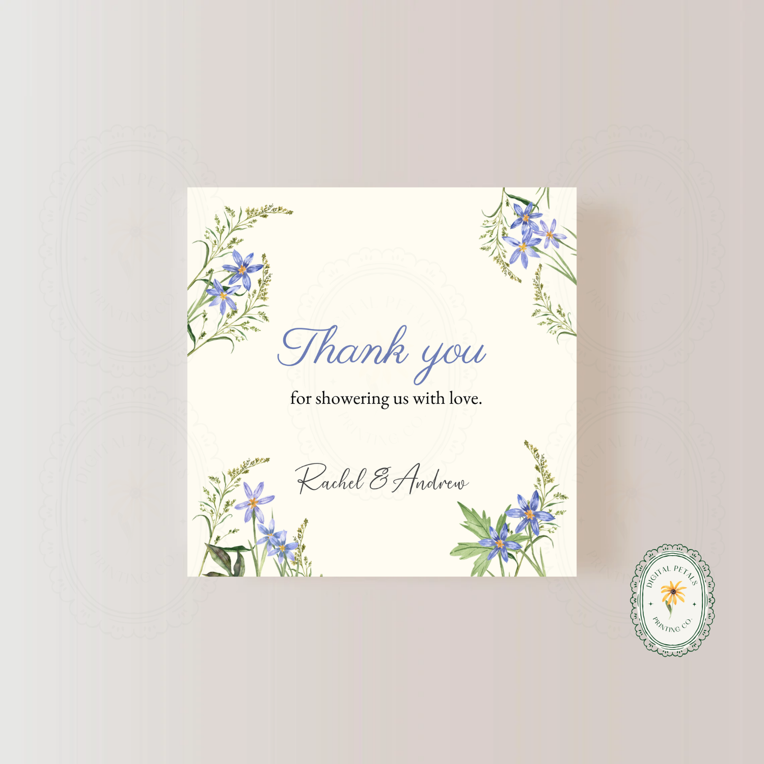Powder Blue Wildflower Thank You Card Template | Editable Canva Digital Download