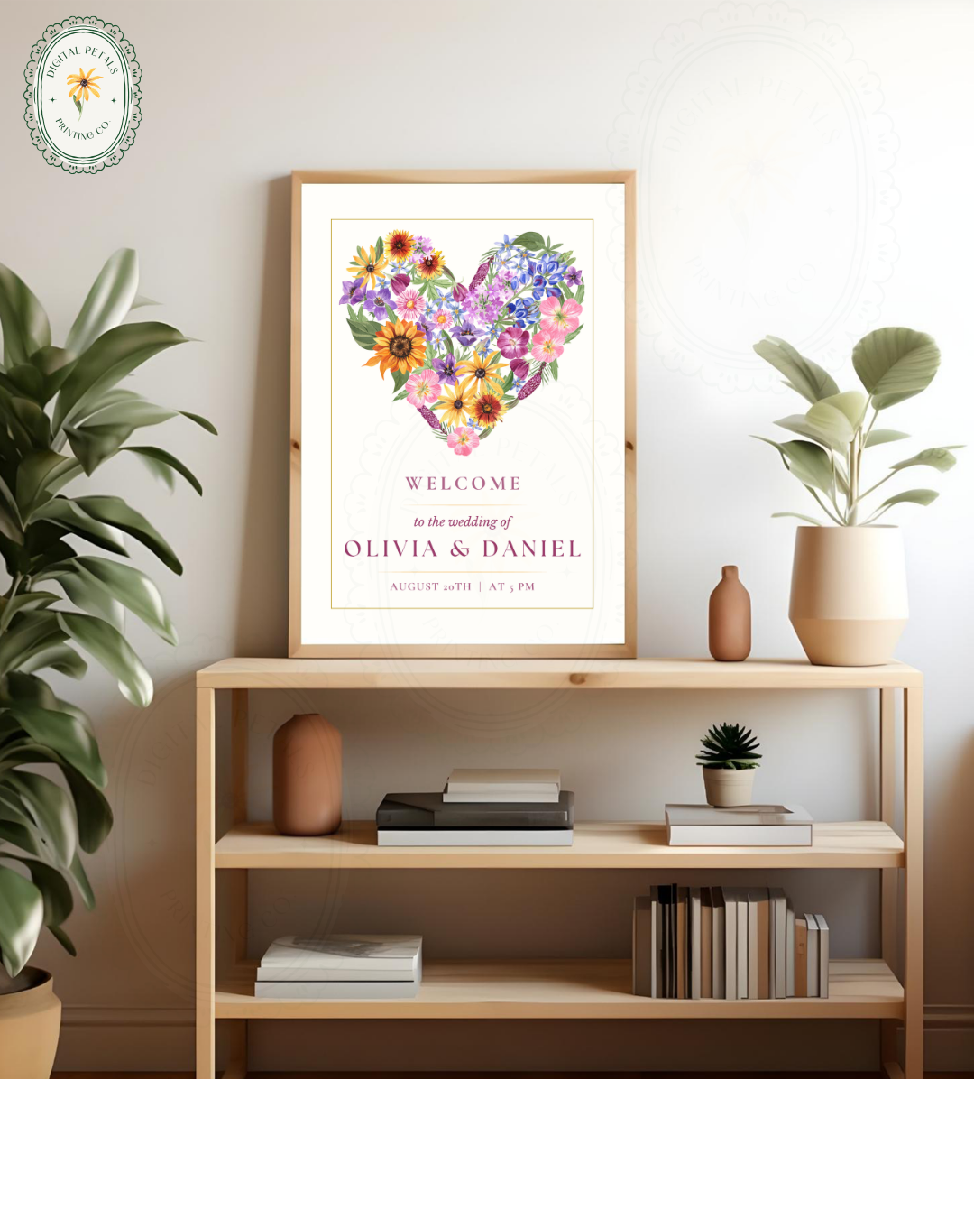 Boho Wildflower Heart Wedding Welcome Sign | Editable Canva Template | Instant Digital Download
