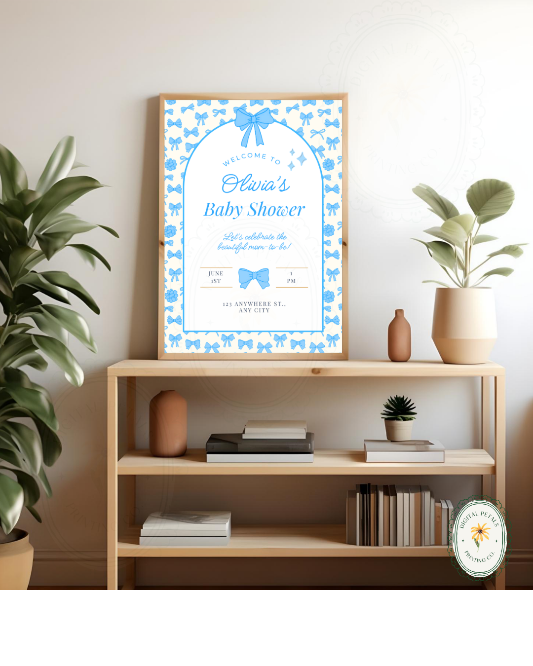 Baby Boy Shower Welcome Sign Template | Blue Ribbons & Bows | Canva Editable