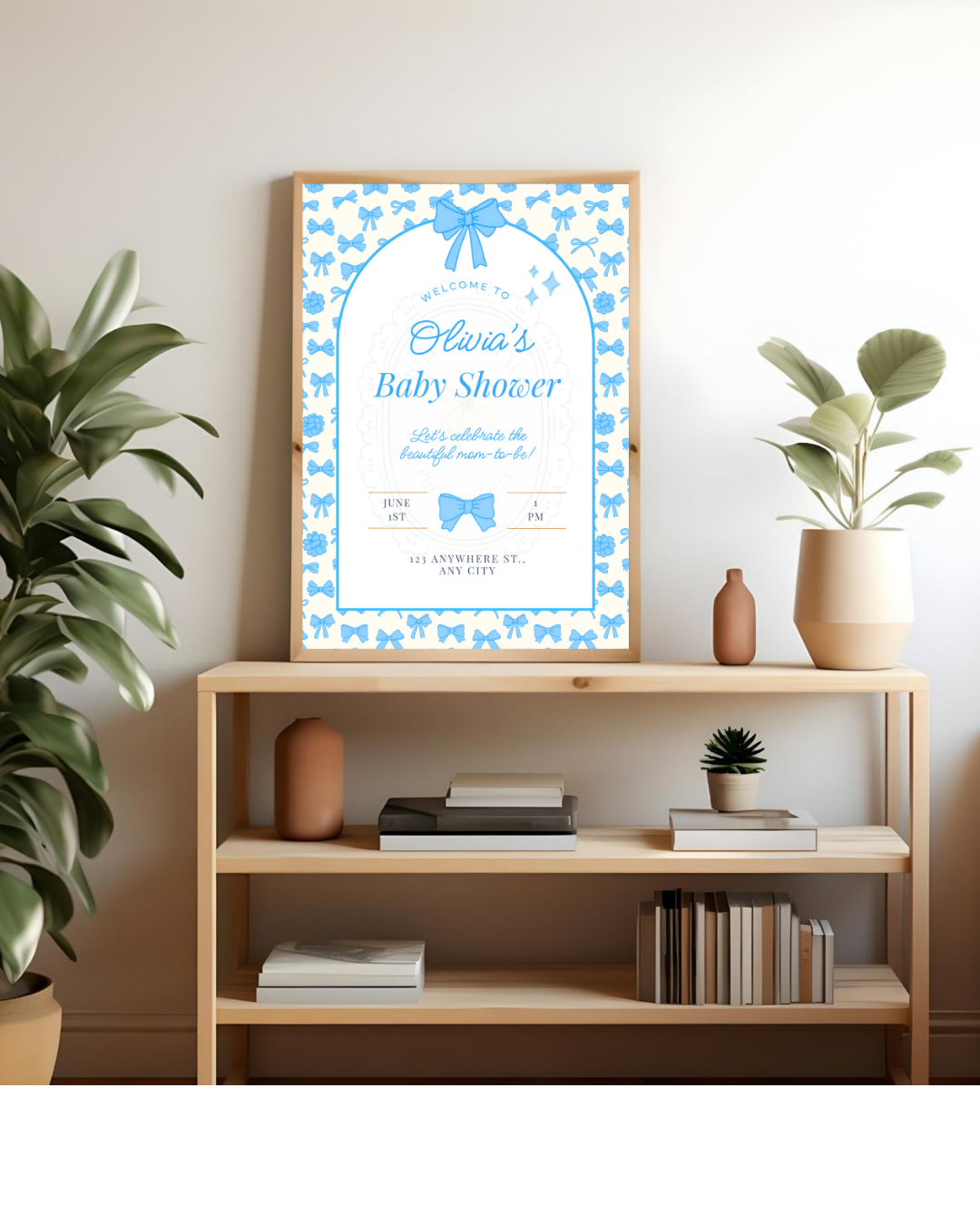 Baby Boy Shower Welcome Sign Template | Blue Ribbons & Bows | Canva Editable