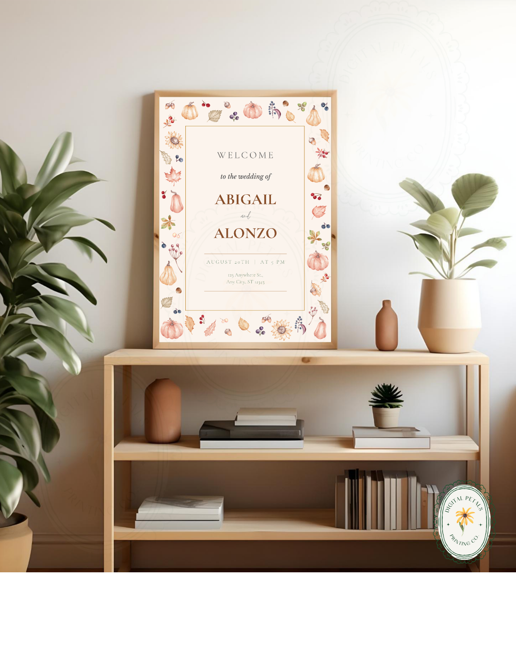 Autumn Harvest Wildflowers Wedding Welcome Sign Template | Editable Canva Digital Download