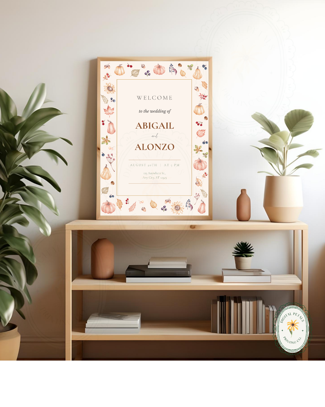 Autumn Harvest Wildflowers Wedding Welcome Sign Template | Editable Canva Digital Download