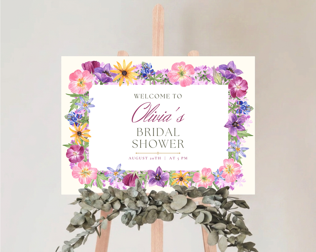 Bridal Shower Garden Party Welcome Sign Wildflower Border Template | Editable Canva Digital Download